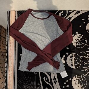 Burgundy and Gray Long Sleeve Shirt